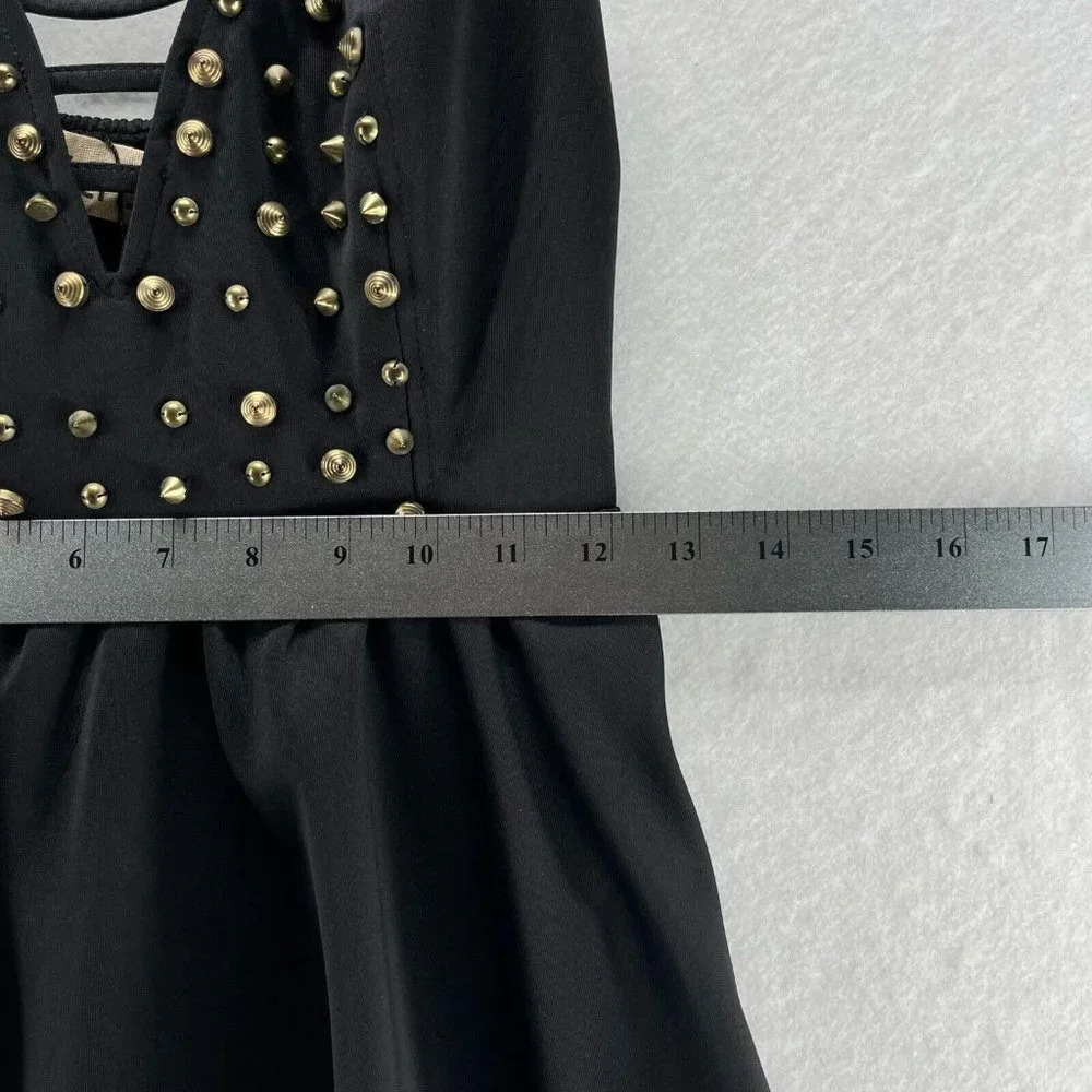 REVERSE Dress Sz Small Size A-Line Skater Mini Cage Strap Studded Stretch Black - Picture 12 of 13